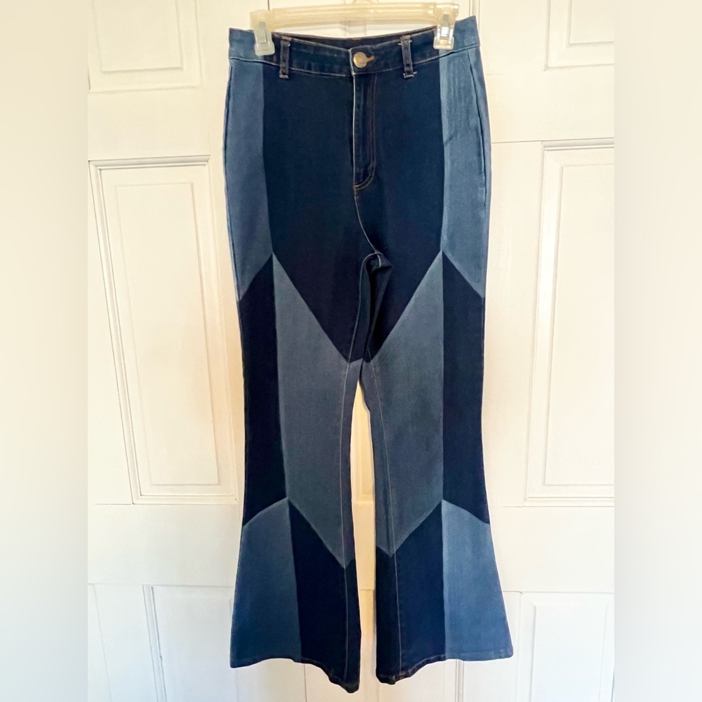 Nasty Gal Fit & Flare Colorblock Dark Wash Jeans High Rise Size 4‎